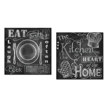 Chalkboard-Style "Eat Well" and "The Kitchen is the Heart Of The Home" Print Set; Kitchen Decor; Two 12x12in Prints (Printed on paper, not on chalkboard)