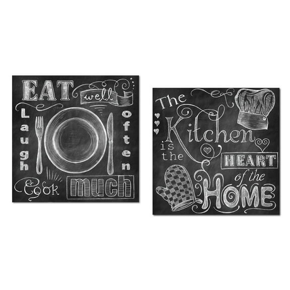 Chalkboard-Style "Eat Well" and "The Kitchen is the Heart Of The Home" Print Set; Kitchen Decor; Two 12x12in Prints (Printed on paper, not on chalkboard)