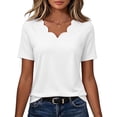 thumbnail image 7 of Levmjia Women Summer Casual Short Sleeve T-Shirt Scallop Neck V-Neck Solid Color Aesthetic Daily Wear Loose Fit Stretch Top, 7 of 7