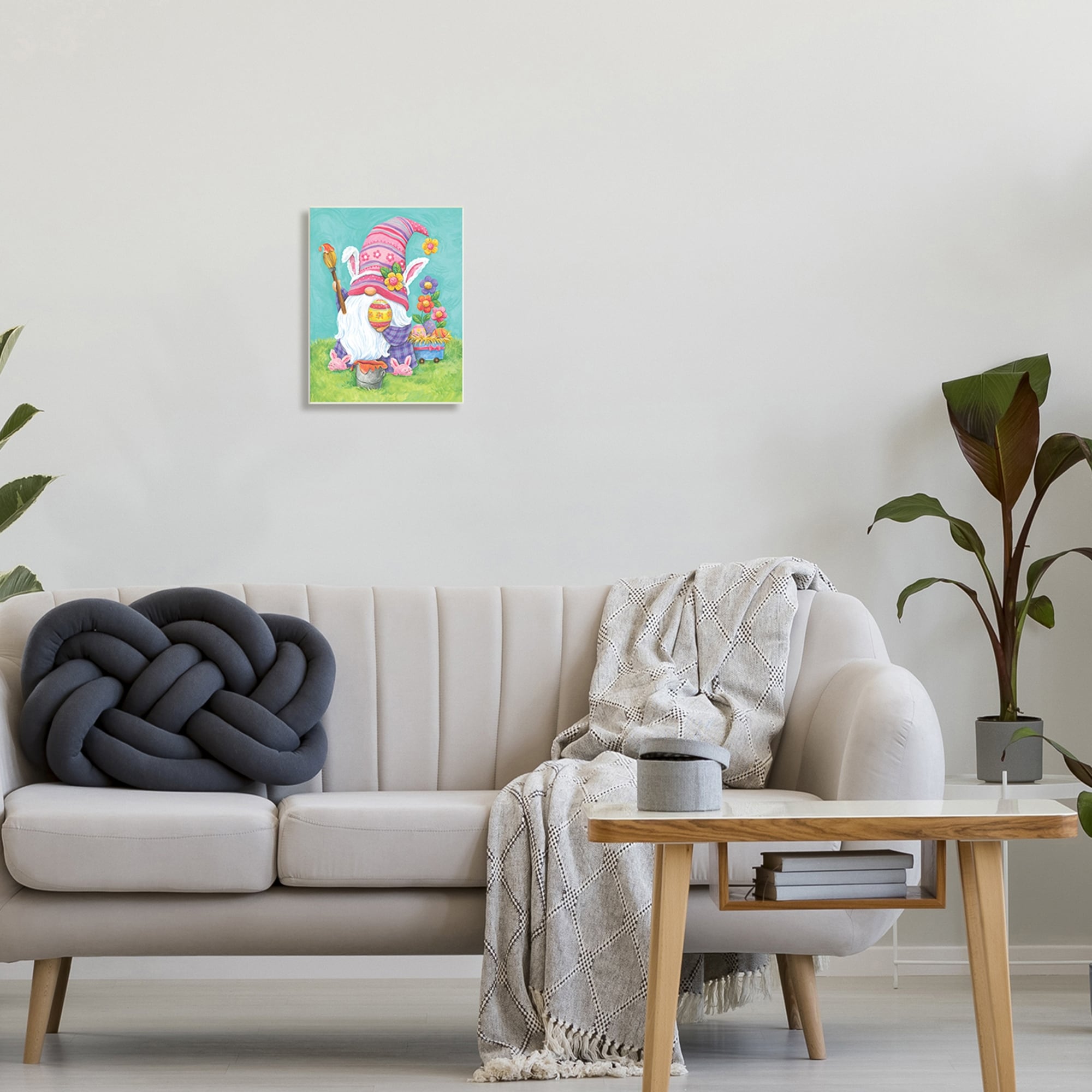 Whimsical Gnome Painting Easter Eggs Festive Flowers Fairy Tales & Fantasy Graphic Art Unframed Art Print Wall Art