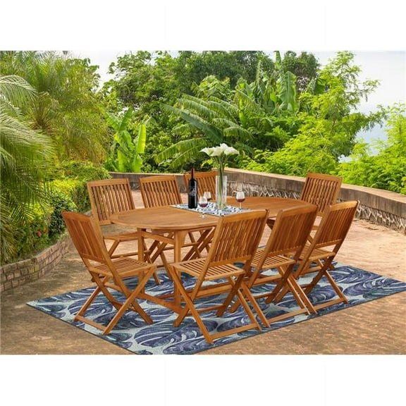 9 Piece Beasley Acacia Outside Patio Dining Set - Natural Oil
