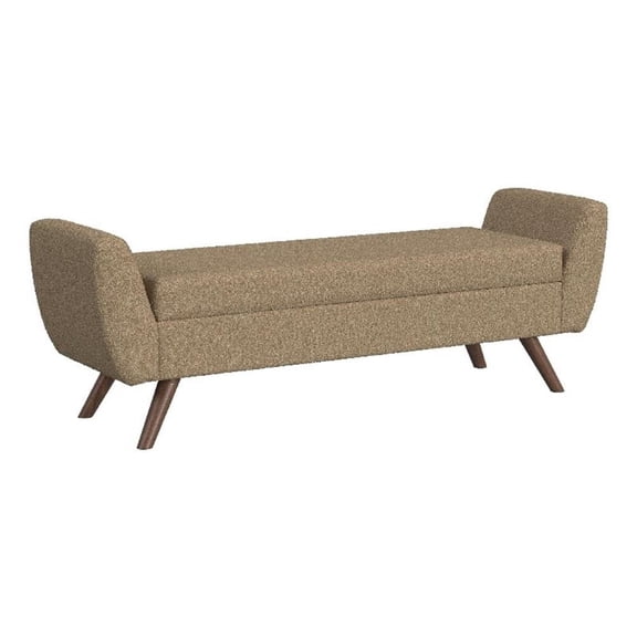 Rae Storage Bench Ottoman with Arms, Light Brown Boucle, 60 Inch