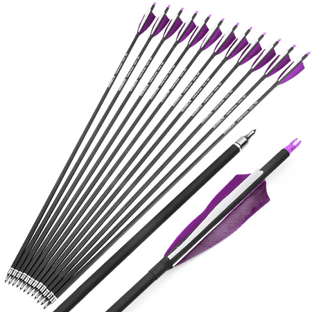 12pcs 30 Carbon Arrows with Real Turkey Feathers – Durable Straight and Well-Balanced Archery Arrows for Compound and Recurve Bows Ideal for Hunting Target Shooting and Outdoor Practice