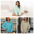 thumbnail image 6 of FIUFY Women's Casual Oversized Top Long Sleeve Tops Baggy Button Shirts V Neck Waffle Knit Loose Fit Tunic, 6 of 9