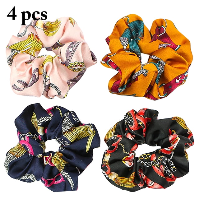 4PCS Cheveux Scrunchy Fashion Chain Impression Cheveux Cravate Bande Ponytail Titulaire