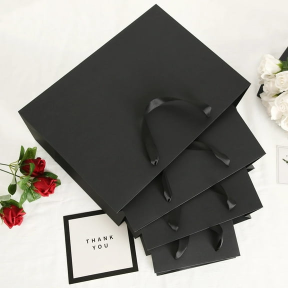 Gift wrapping paper 12 Pack Bags Bulks, 7x4x9 inches, Black Premium Paper Bags with Handles