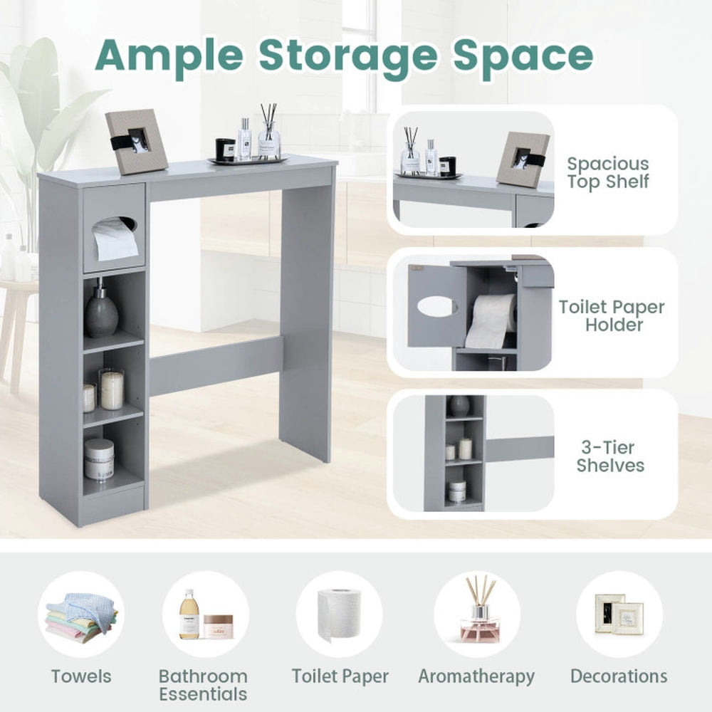 Finihen Toilet Storage Cabinet, Bathroom Cabinet Organizer, Wooden Over the Toilet Storage Cabinet Bathroom Space Saver with Paper Holder, for Bathroom, Gray