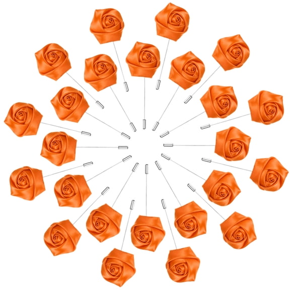 Uxcell 24-Pack Flower Lapel Pins for Men, Rose Boutonnieres Pin Groom Boutonnieres for Wedding/Dance/Party [Orange]