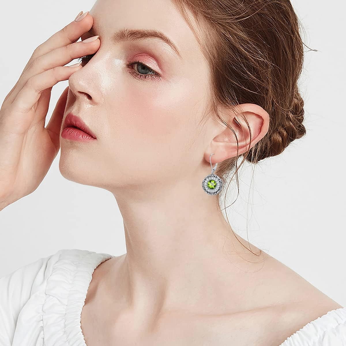 August Birthstone Earrings 925 Sterling Silver Created Peridot Dangle Drop Earrings for Women Birthday Anniversary Jewelry for Women