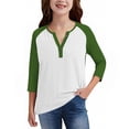 thumbnail image 6 of Efsteb Girls Tops Casual 3/4 Sleeve V-Neck Color Block Print Comfy Button Tshirts Lightweight for Holidays（Army Green，5 Years）, 6 of 6