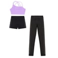 thumbnail image 5 of Linjinx 3Pcs Gymnastic Yoga Dance Outfit for Kids Girls Asymmetrical Spaghetti Straps Vest with Purple 14, 5 of 6