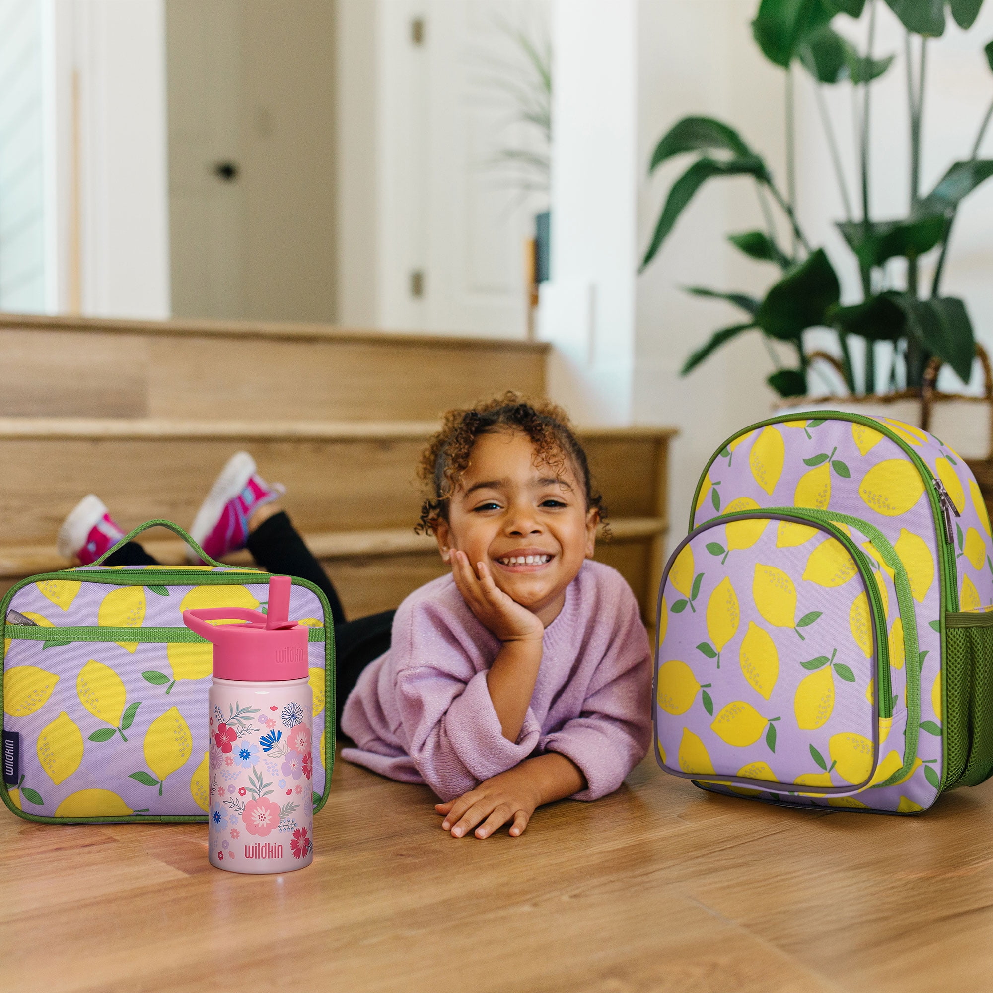 Wildkin Kids 12 Inch Backpack for Toddler Boys and Girls, Insulated Front Pocket (Lilac Lemonade)