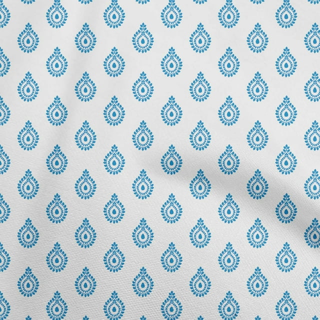 oneOone Rayon Medium Blue Fabric Block Dress Material Fabric Print Fabric By The Yard 56 Inch Wide-B1