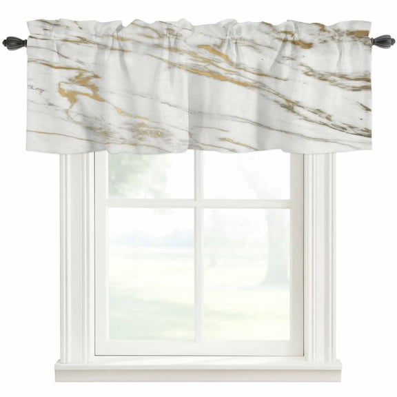 Golden Marble Farmhouse Short Window Curtain Valances, Abstract Modern Minimalist Art Rod Pocket Kitchen Valances for Living Room Bedroom Bathroom Cafe 42" x 12"