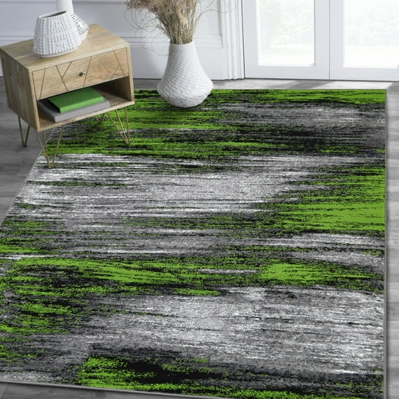 Electric Green/Grey/Silver/Black/Abstract Area Rug Modern Contemporary Abstract Pattern 1'96" x 6'96"
