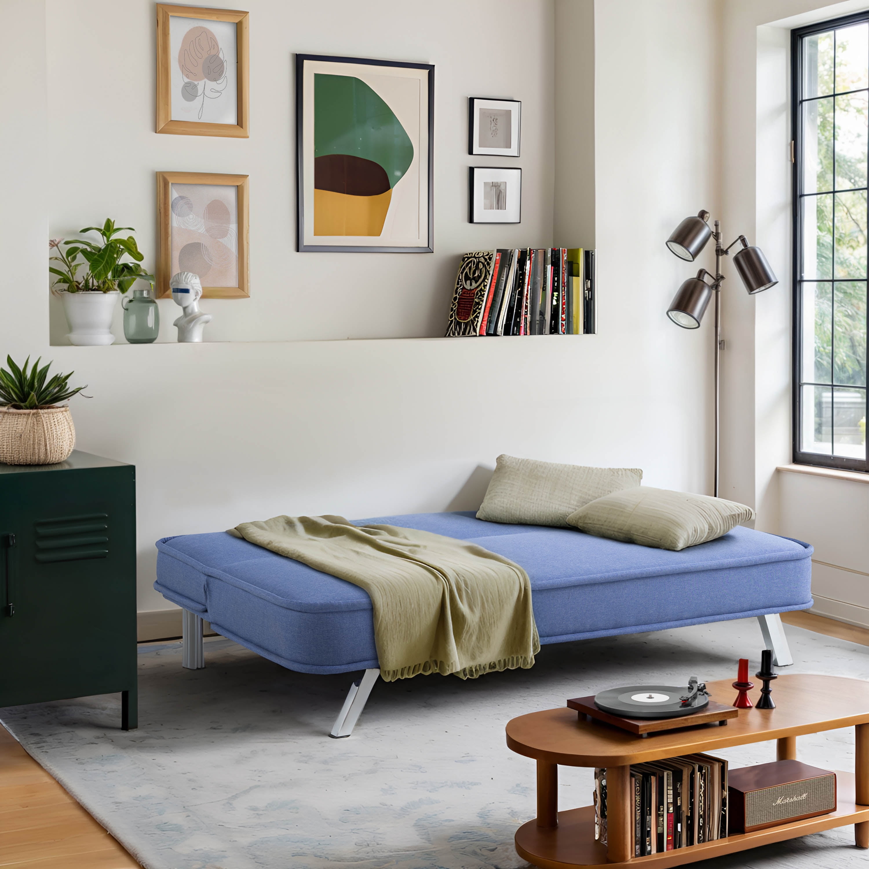 Serta Toronto Modern Convertible Sofa, Blue Woven Fabric
