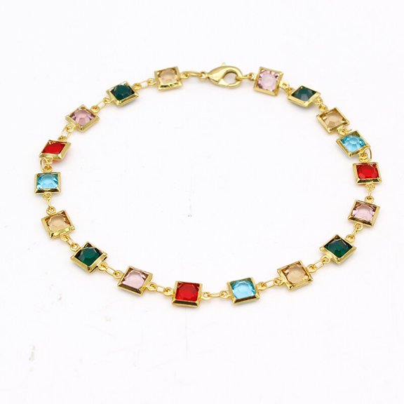 18K Gold Plated Gold and Multi Color Dark Square Crystal Anklet