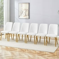 JUFU Dining Chairs Set of 6,Modern Dining Room Chairs,Faux Leather Dining Chairs with Thick Cushion and Metal Legs,White Kitchen Chairs for Dining Room Kitchen