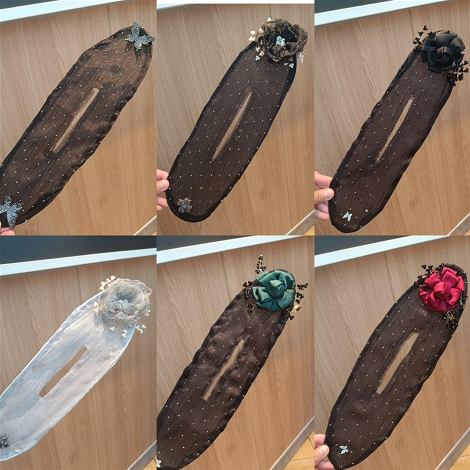 Insstyle star flower hair accessories. Hand - embroidered for buns. Hair roller, clip, curler. 6 pcs