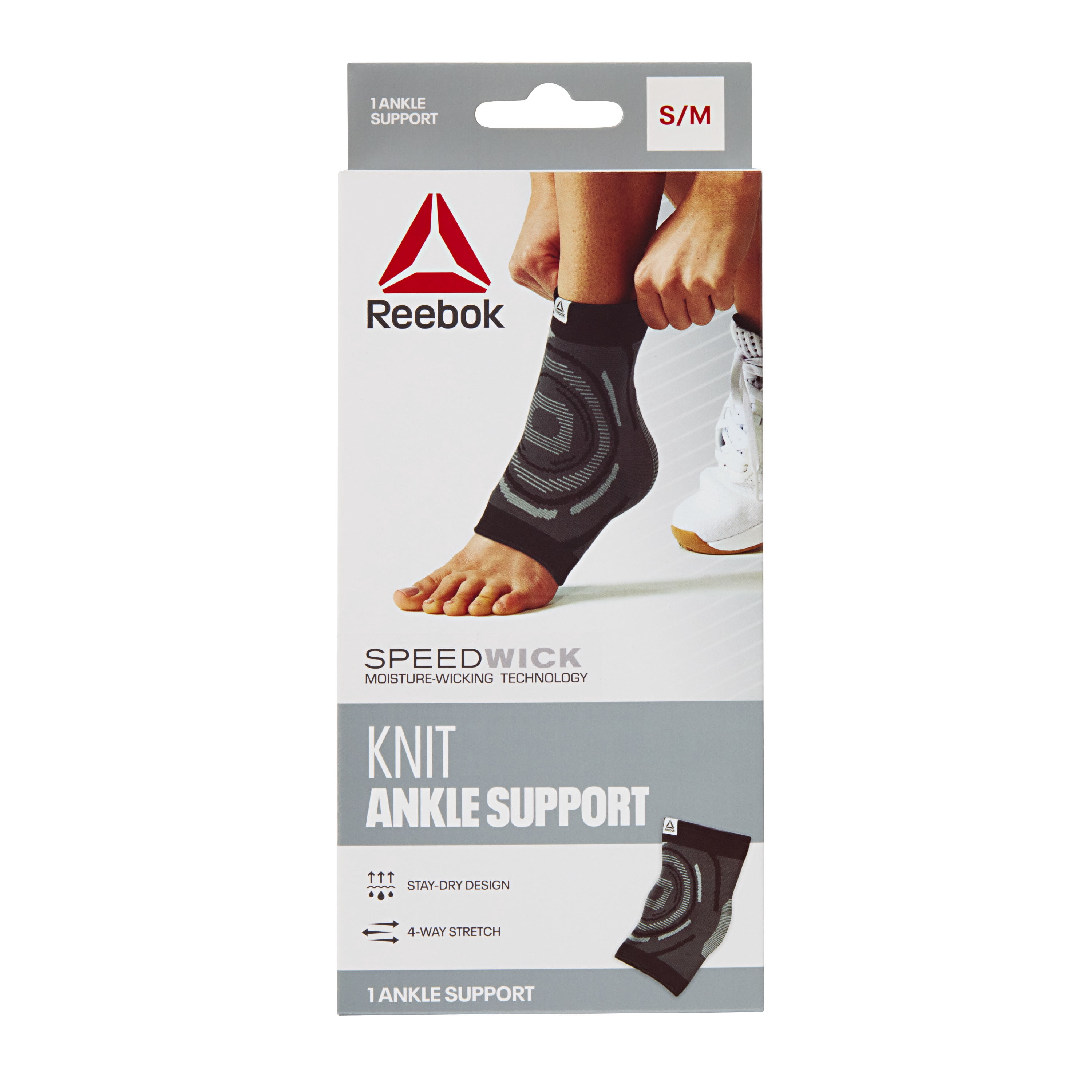 Reebok Delta Speedwick Knit Ankle Support, S/M - L/XL, Black, 4-Way Stretch, Moisture Wicking, Anti-Slip, Unisex