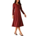 thumbnail image 4 of Vestido midi de manga larga con volantes y escote en V de inspiración chic para mujer, color rojo vino, talla XL, 4 of 5