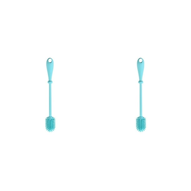 Injueey Herramienta de de cepillo de silicona de mango largo para biberón Recipiente de boca estrecha y profunda, Azul, S Azul S 2piezas