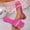 Hot Pink, variant on KIJBLAE Women's Rhinestone Trim Single Band Flat Sandals, Solid Color Open Toe Fashion Comfort Casual Summer Beach Outdoor Slippers White 43