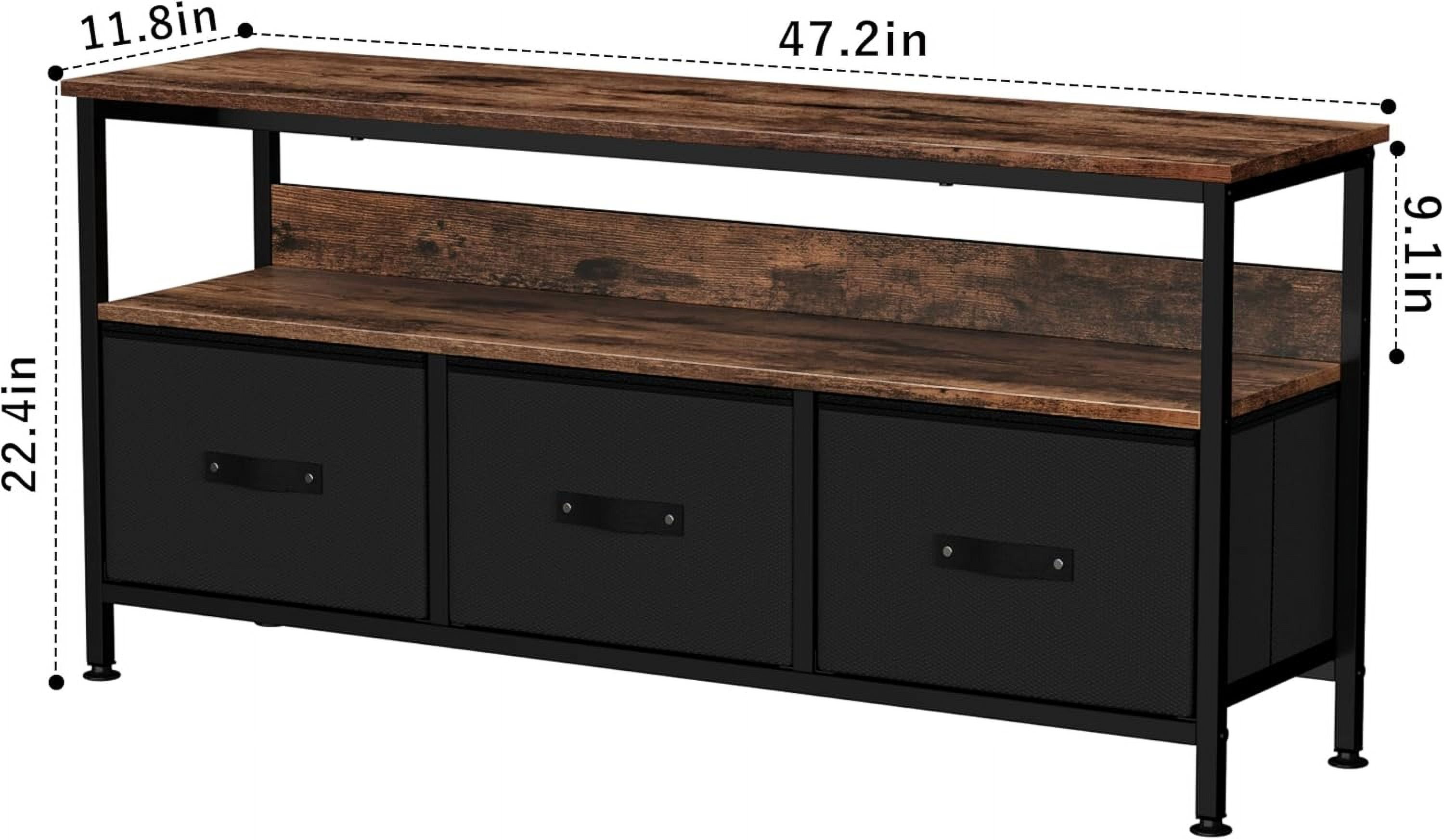 Hetoy Wooden TV Stand with 3 Drawers and Shelves – Stylish Low Profile Cabinet for TVs Up to 55 Inches, Perfect for Living Room Organization,Vintage Black
