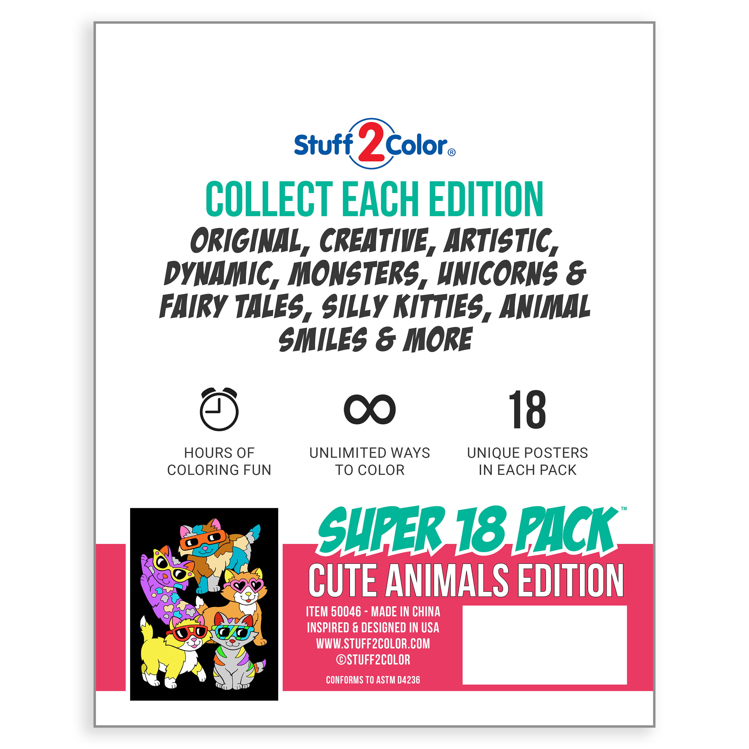 Silly Kitties - Super Pack of 18 Fuzzy Velvet Coloring Posters  (Stuff2Color) 