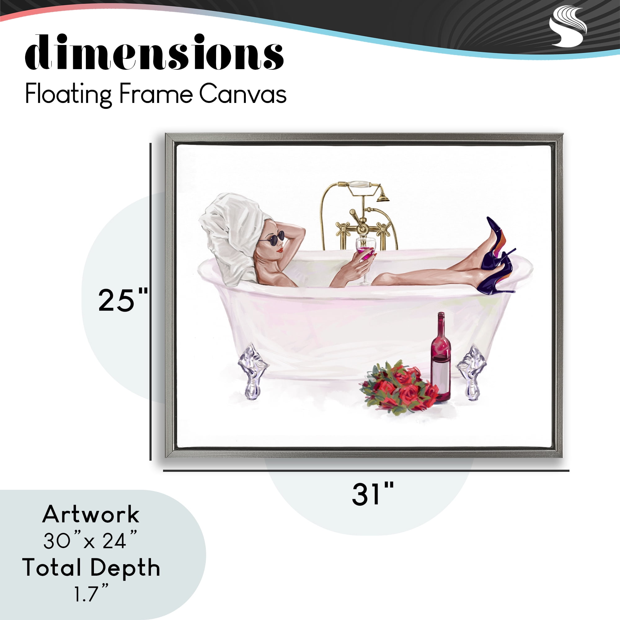 Woman with Wine Bath Gray Framed Floater Canvas Wall Art, design by Ziwei Li