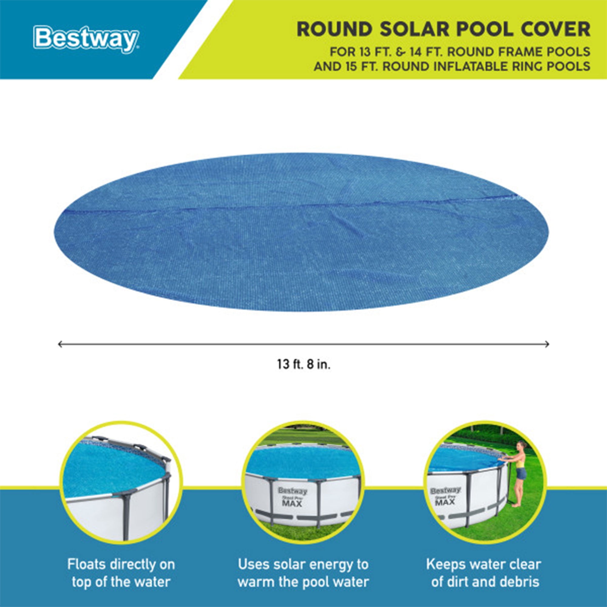 Bestway Flowclear Solar Pool Cover - for 14 ft Round Above-Ground Pools - Blue