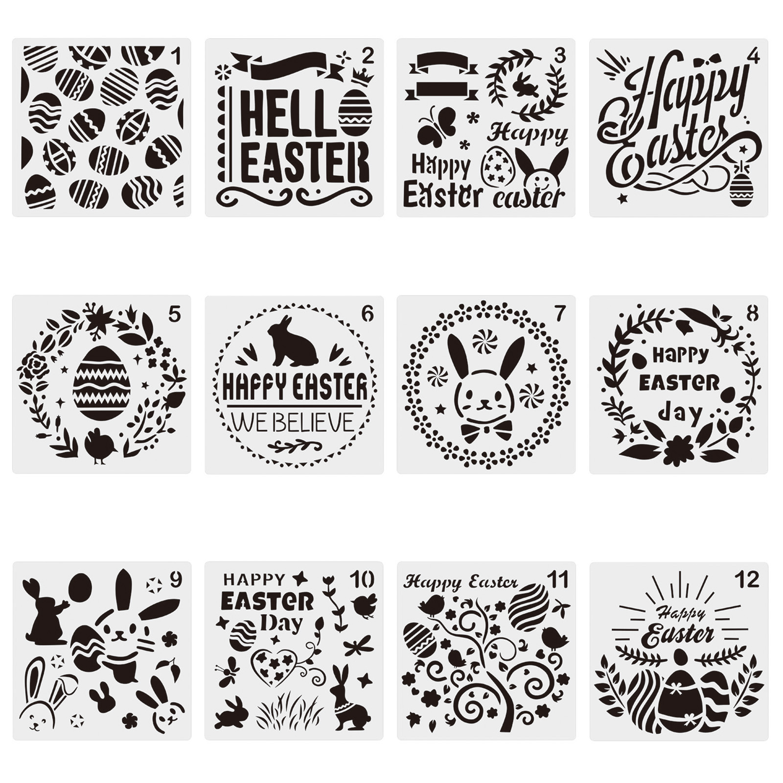 Special Pencil Case,Templates Hollow Drawing Easter Stencils 12Pcs