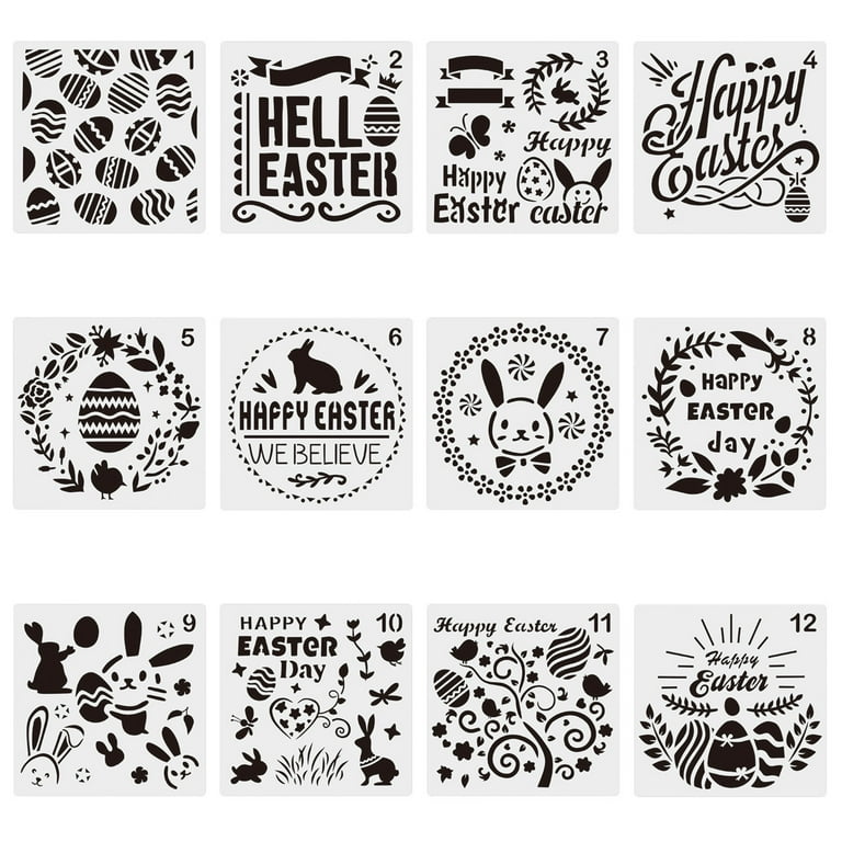 16 Sheets Happy Easter Stencils Kids Painting Template Drawing Templates