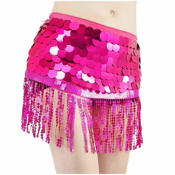 Loopsun Womens Summer Skirts, Skirts for Women, Women's Dance Costume Tassel Waist Chain Triangular Scarf Lace Up Hip Towel Skirt Hot Pink Free Size