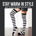 thumbnail image 2 of Love Classic Women's Black and White Striped Thigh High Socks Soft Leg Warmers, 2 of 8