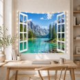 thumbnail image 4 of Open Window Framing Alpine Lake with Pine Forest in Valleys, Serene Boho for Nature Lovers, Scenic Mountain Wall Art, Housewarming Gift Tapestry Wall Hanging for Bedroom and Living Room, 4 of 6