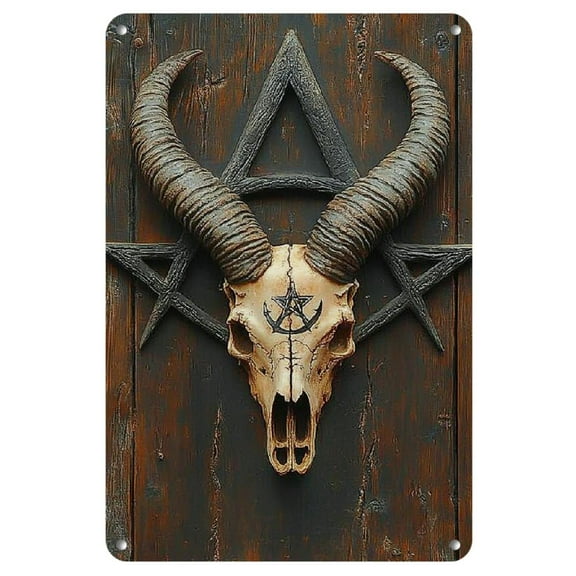 1pc Vintage Iron Goat Skull & Pentagram Wall Art - Rustic, Gothic Decor for Home, Bar, Cafe - Easy to Hang, Durable Metal Sign with Intricate Design - Ideal for Christmas, Halloween, Easter