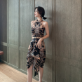 thumbnail image 1 of ZHYT Vente Chaude Été Robe à Bretelles Imprimée pour Femmes Robes Fendues Dos Nu Robe de Soirée Dos Nu Décontractée avec Chaîne Ceinture, 1 of 5