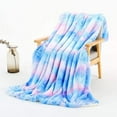 thumbnail image 1 of Blue Rainbow Throw Blanket Faux Fur Soft Fluffy Plush Shaggy Rug Tie-dye Multi-Color Bed Cover Home Decor Cozy Warm Microfiber 63"x79" for Coach Living Room Bedroom, 1 of 3