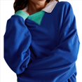 thumbnail image 2 of Sudadera Informal con Bloques de Color para Mujer, Larga, Cuello Redondo, Corte Holgado Azul XL, 2 of 8