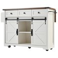 thumbnail image 4 of 53.7" 2 Sliding Barn Door Kitchen Island with Power Outlet and Drop Leaf, Spice Rack Rolling Kitchen Cart on Wheels, White, 4 of 34