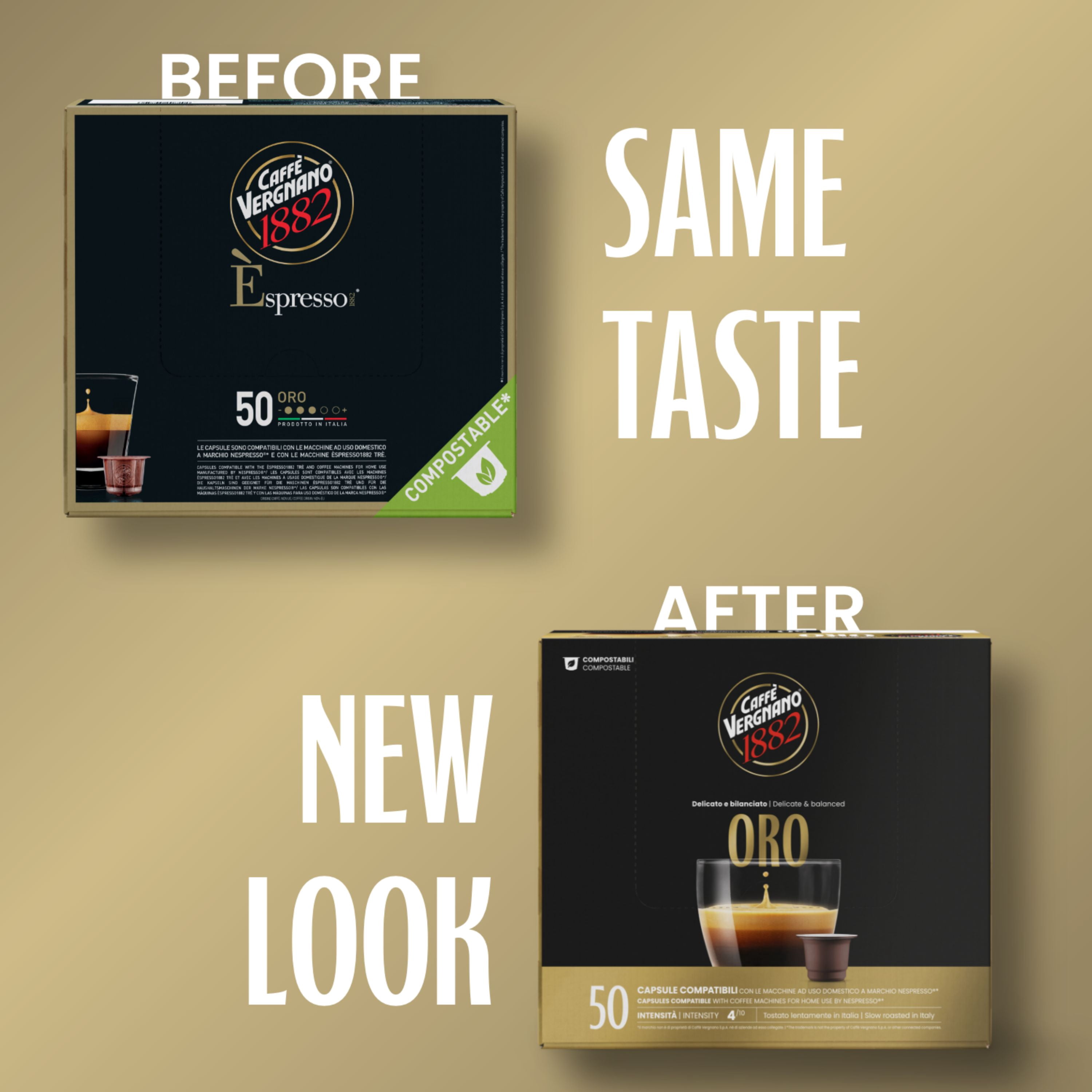 Caffe Vergnano 1882 Medium Roast Arabica Robusta Espresso Original Line Machine Compatible Capsules, Single-Serve Italian Coffee for Nespresso Machines, Intensity 4/10, Oro, 50 Ct
