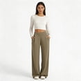 thumbnail image 6 of Htigea Women's Everyday Pants High Waisted Straight Leg Pant with Pockets Solid Color Casual Work Trousers Khaki S, 6 of 7