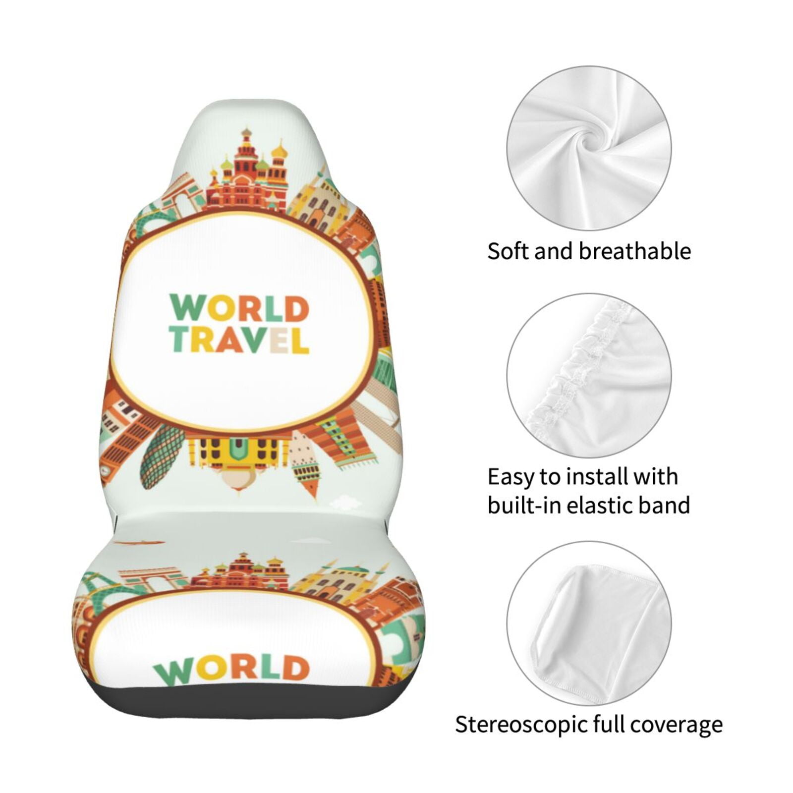 Naloa World Travel3 Car Seat Covers Universal Front Seat Coves for Car Accessories ,Padded Car Covers for Automotive, SUV, Truck, and Van