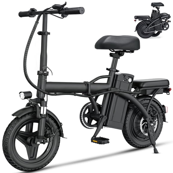14 Inch Folding Electric Bicycle, 500W Adult Electric Bicycle, 48V 10.4Ah,Top Speed 20Mph, 3-Speed Riding, Front Fork With Shock Absorption, Black