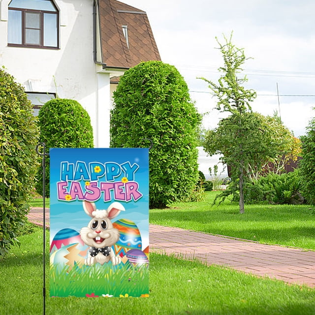 Danhjin Happy Easter Bunny Flags Easter Garden Sign 12x18 Inch Spring Garden Outdoor Sign Personalized Easter Decorations Double Sided Easter Yard Decoration Gift