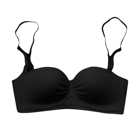 Arnsht Women s Solid Color Half Cup Detachable Strapless Bra for Women with Small Chest Enhancement Underwire Padded Black XL