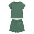 thumbnail image 5 of Glisme Girls Outfit Set Solid Color Short Sleeve Crew Neck Tops With Shorts Outfit Summer Casual Girls Set Size 6-7 Years Dark Green, 5 of 5