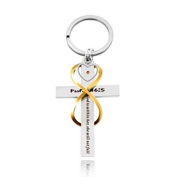Stainless Cross Infinity Keychain Mustard Seed Charms Psalm 46:5 Christian Bible Quote Keyring Christian Baptism Gift