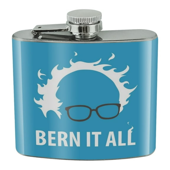 Bern It All Bernie Sanders Burning Democrat Stainless Steel 5oz Hip Drink Kidney Flask